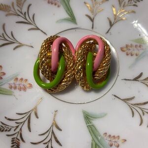 Vintage Gold, Pink, and Green Knot Earrings